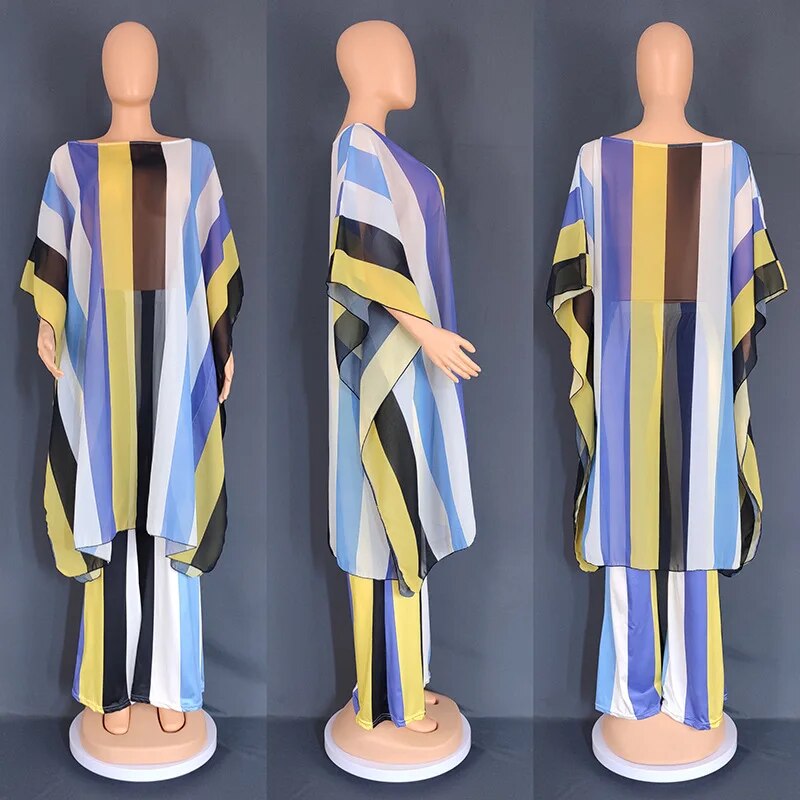 Plus Size Spring Autumn 2 Piece African Chiffon Clothes For Women Summer Party image 0