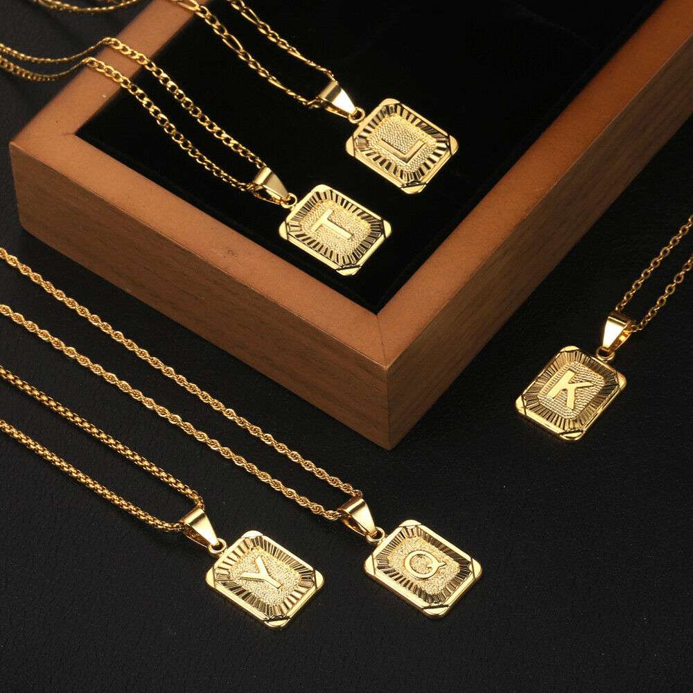 Trendy Gold Color  A-Z Letters Pendant Necklace For Women Men Name Choker Stain image 4