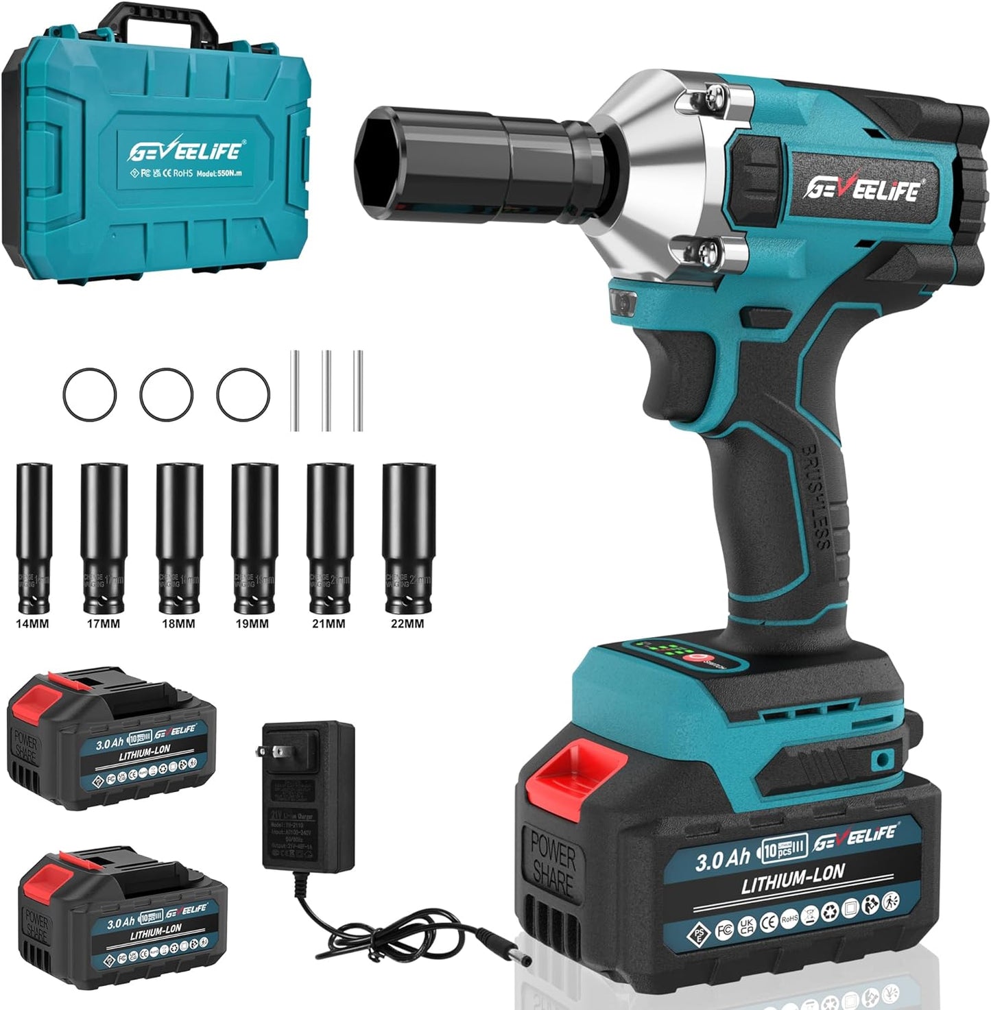 Impact Wrench 1/2 Cordless 400Ft-lbs(550N.M) Brushless Electric Impact Driver 2 image 1