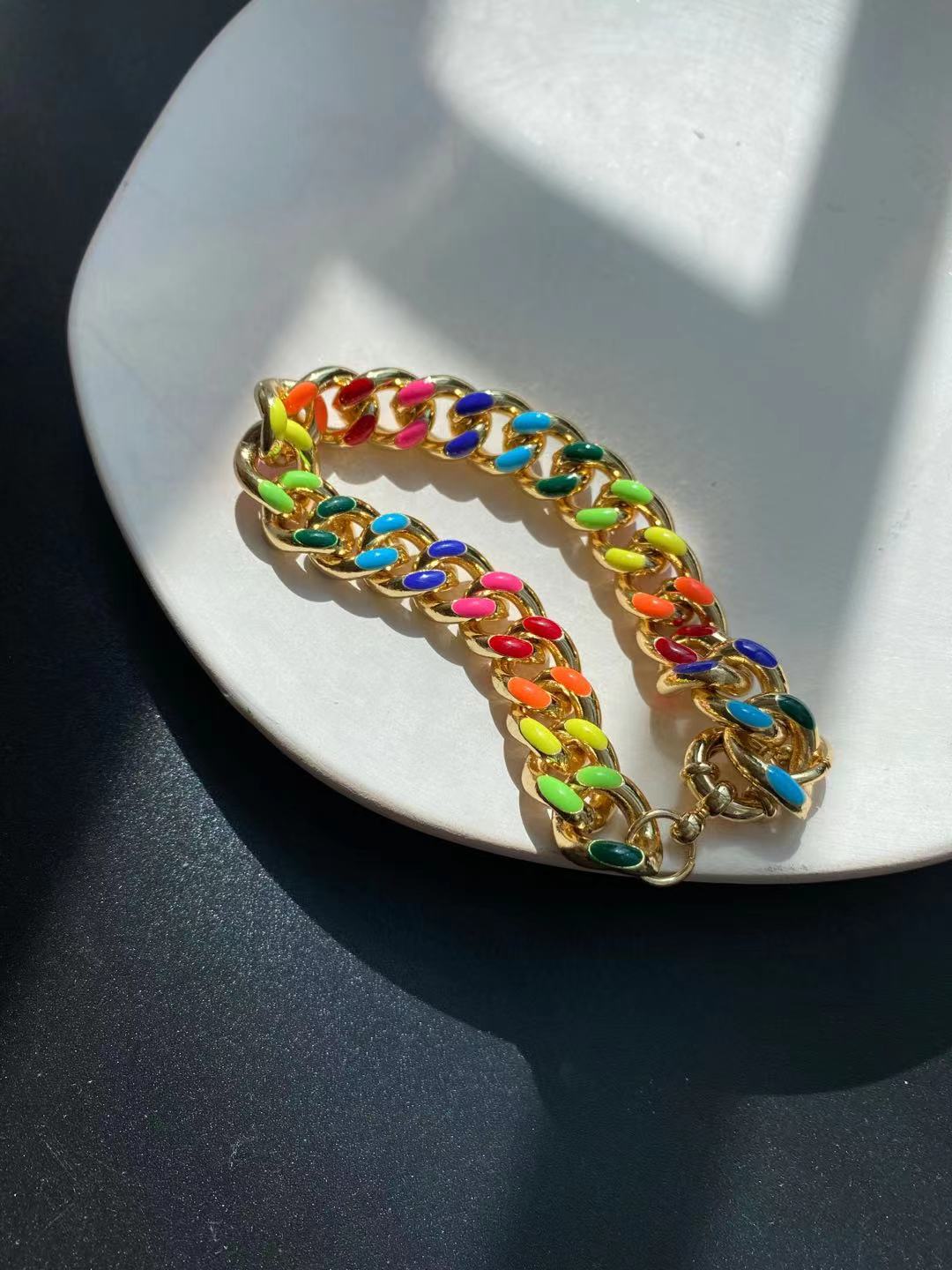 Brass With 18 K Gold Colorful Chunky Chain  Necklaces Women Jewelry Punk Party image 1