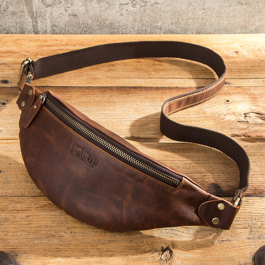 CONTACT'S 100% Crazy Horse Leather Waist Packs Travel Fanny Pack For Men Leathe image 0