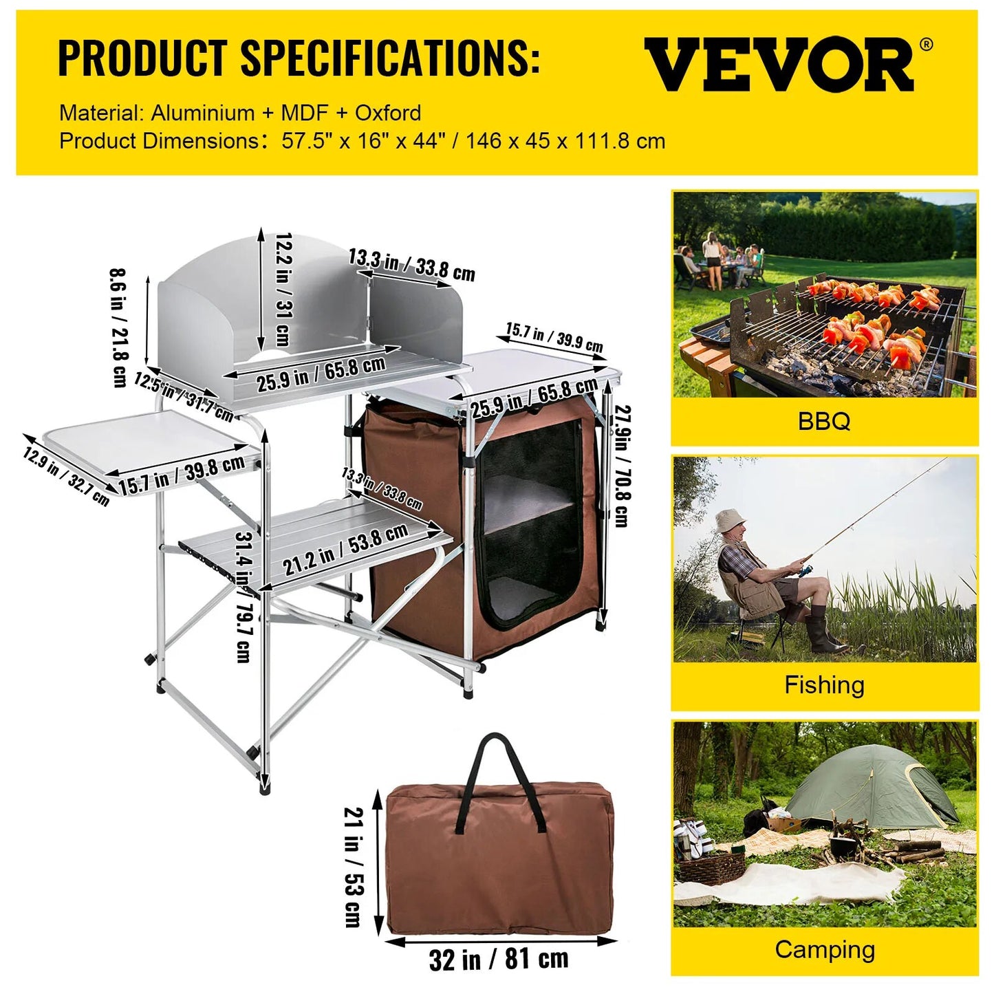 VEVOR Camping Outdoor Kitchen Table Cabinet Foldable Folding Cooking Storage Ra image 7