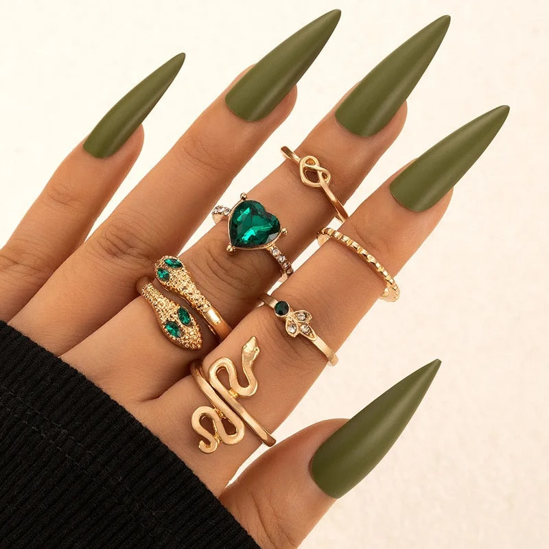 Colorful Crystal Snake Shape Ring Set For Women Fashion Butterfly Heart Gold Co image 10