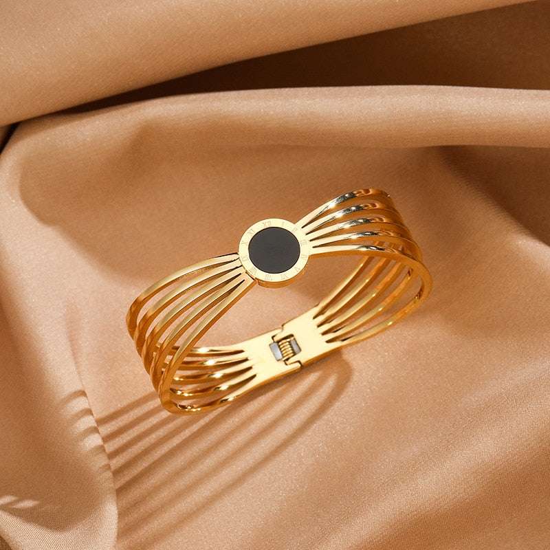 Stainless Steel Punk Gold Color Bangles for Women Men Trendy Metal Bracelets Bo image 2