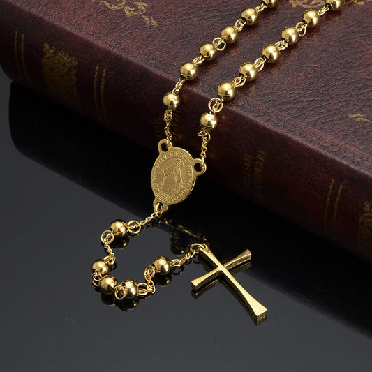Jesus Cross Pendant Necklace Stainless Steel Gold Color For Women Religious image 0