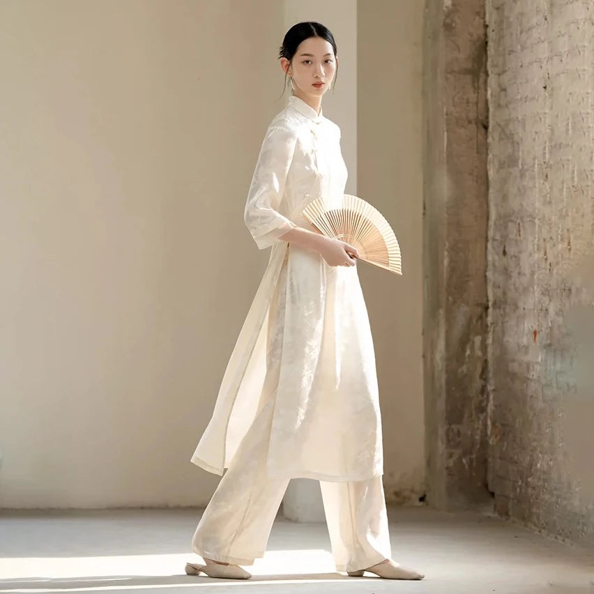 Traditional Vietnam Woman Retro Ao Dai Elegant Chinese Style Cheongsam Vintage  image 2