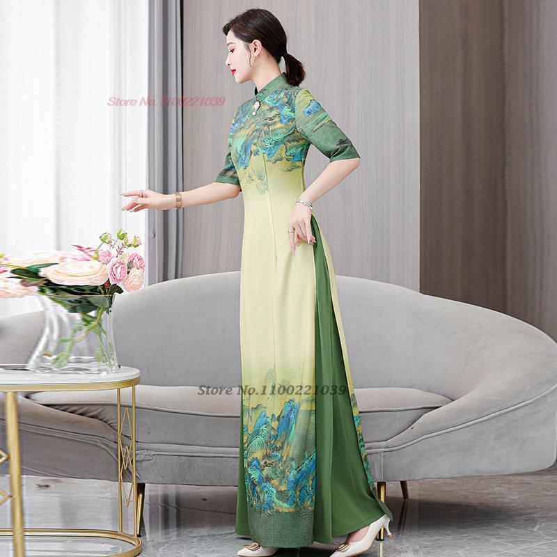 2024 vietnam aodai dress traditional chinese vintage qipao dress women flower p image 2