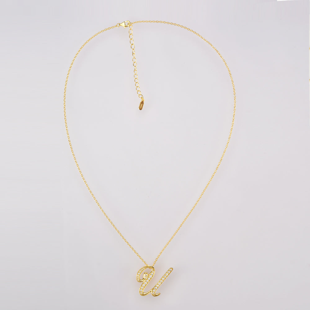 ANDYWEN 925 Sterling Silver Gold Long Chain Alphabet 26 Leter A W Pendant K H I image 57