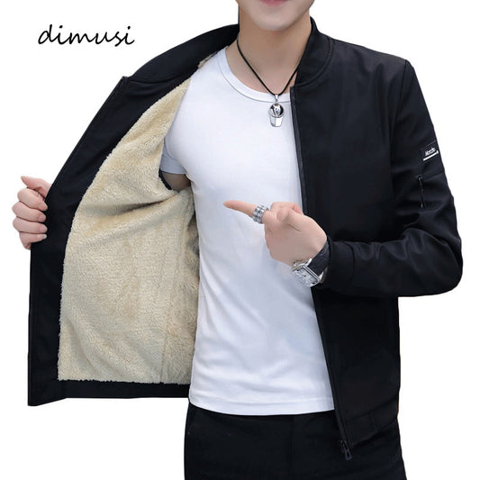DIMUSI Men's Bomber Zipper Jacket Winter Male Fleece Warm Coats Casual Streetwe image 0
