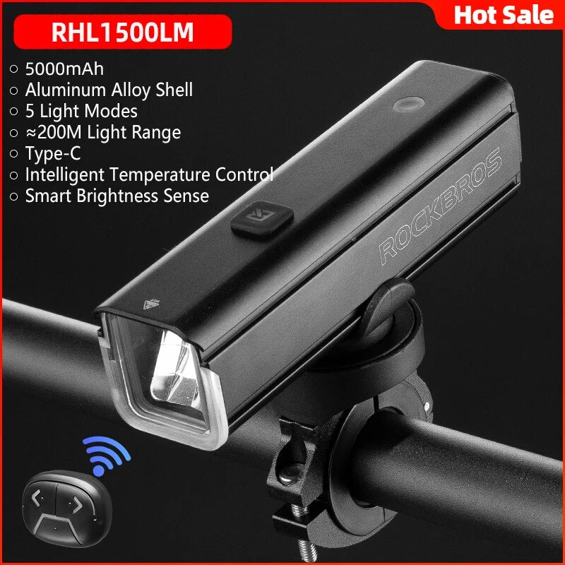 ROCKBROS Bike Light 1500LM5000mAh Type-C Bicycle Light Temperature Control  IPX image 3