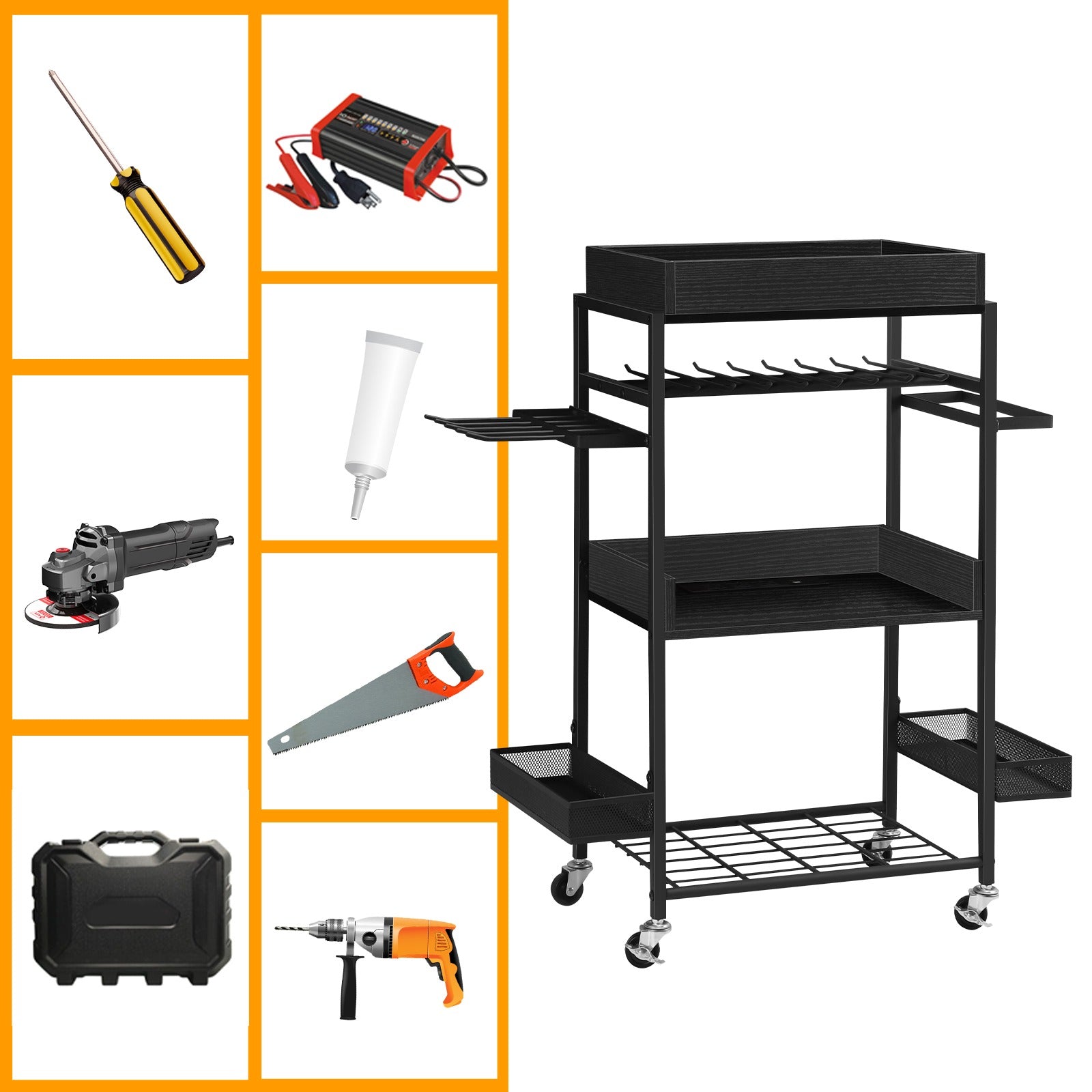 Power Tool Organizer Storage Cart with Charging Station, Garage Tool Box,Practi image 2