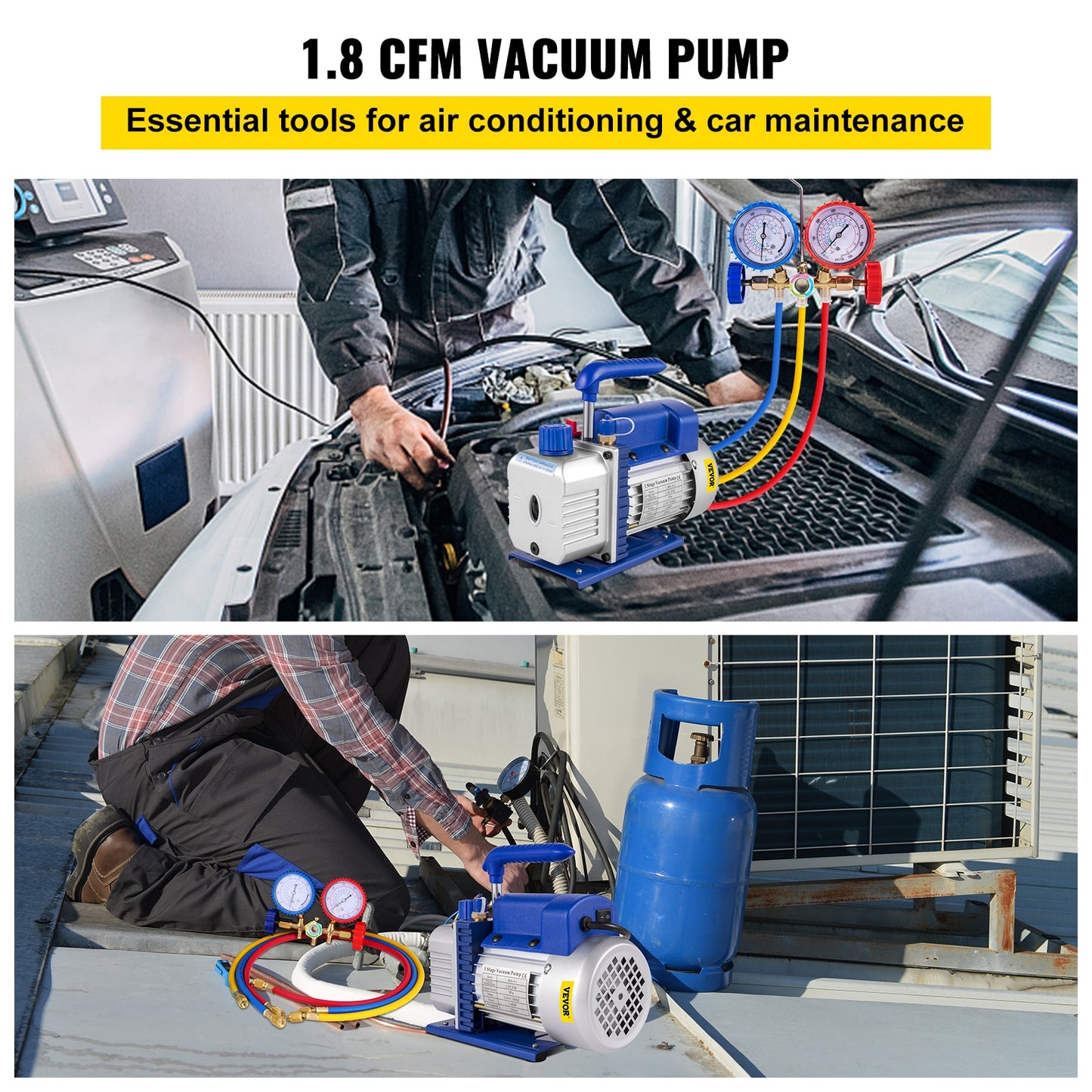 VEVOR 1.8-4.8CFM Refrigerant Vacuum Pump Kits HVAC Refrigeration 1/3 1/4 HP wit image 7