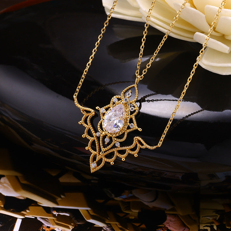 LAMOON Vintage Necklace For Women Zircon S925 Silver K Gold Plated Chain Weddin image 4