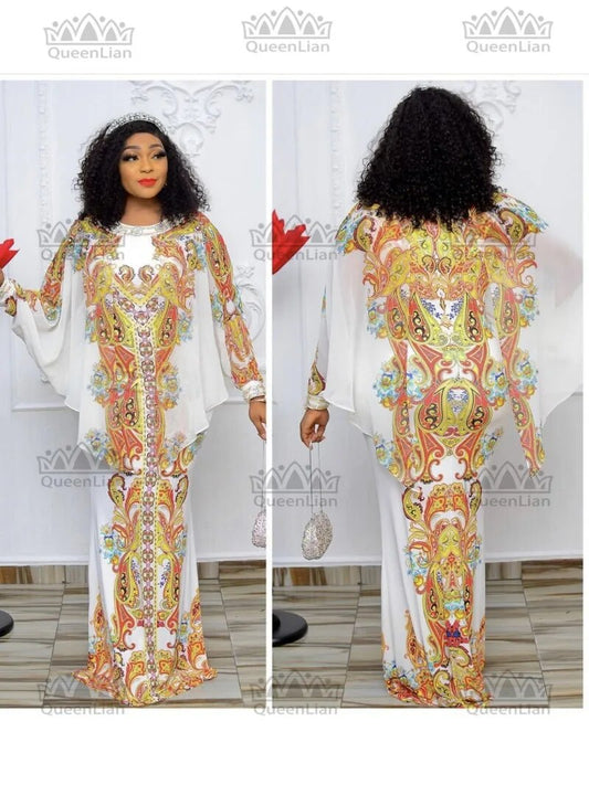 Elegant Lady's Summer Dress - Long African Design Chiffon Dress with Bat Wings image 0