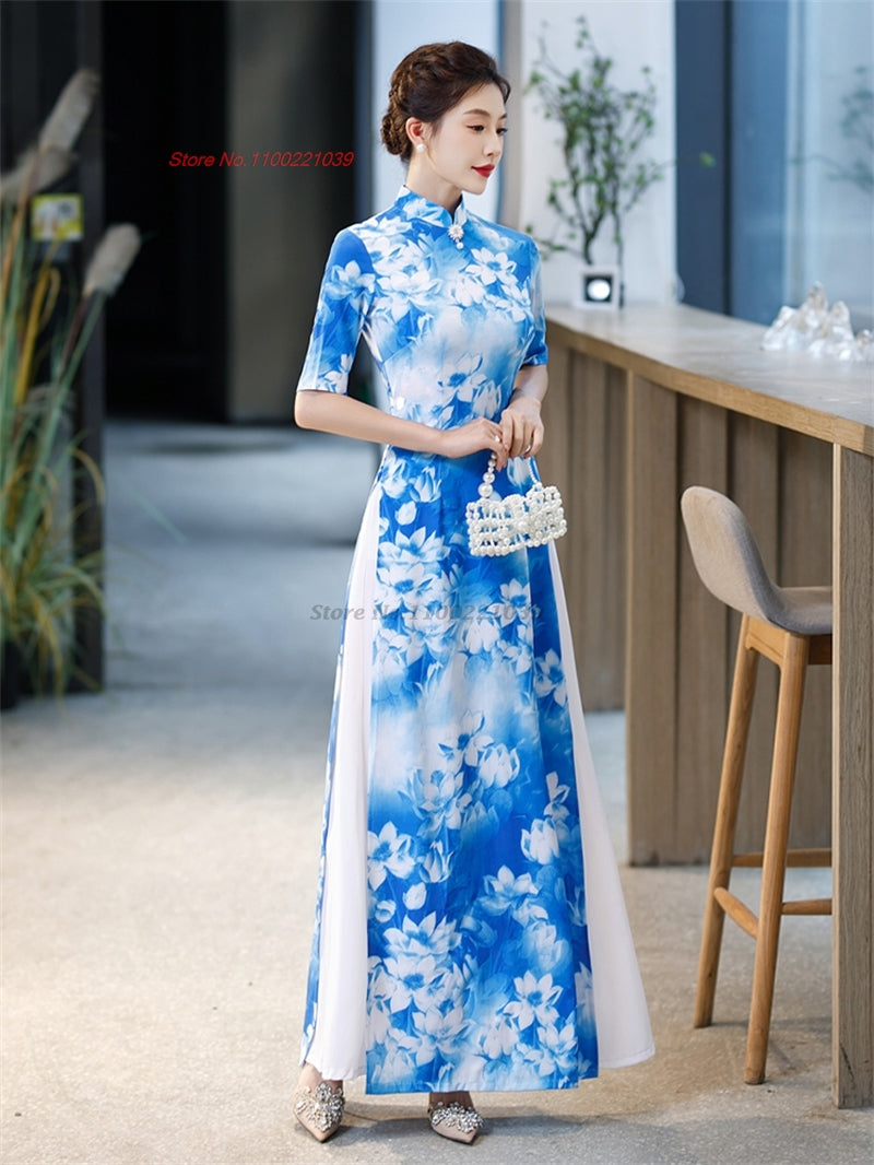 2024 chinese improved qipao dress vintage flower print vietnam ao dai dress ele image 5