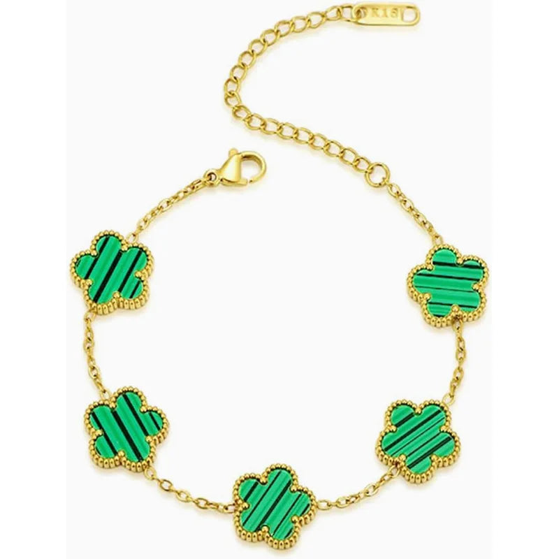 14K Gold Plated Five-leaf Clover Link Bracelets White Black Blue Gold Red Green image 30