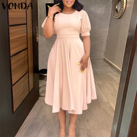 Plus Size 5XL VONDA Women Wedding Dress Sexy Backless Solid Buttons Midi Vestid image 0