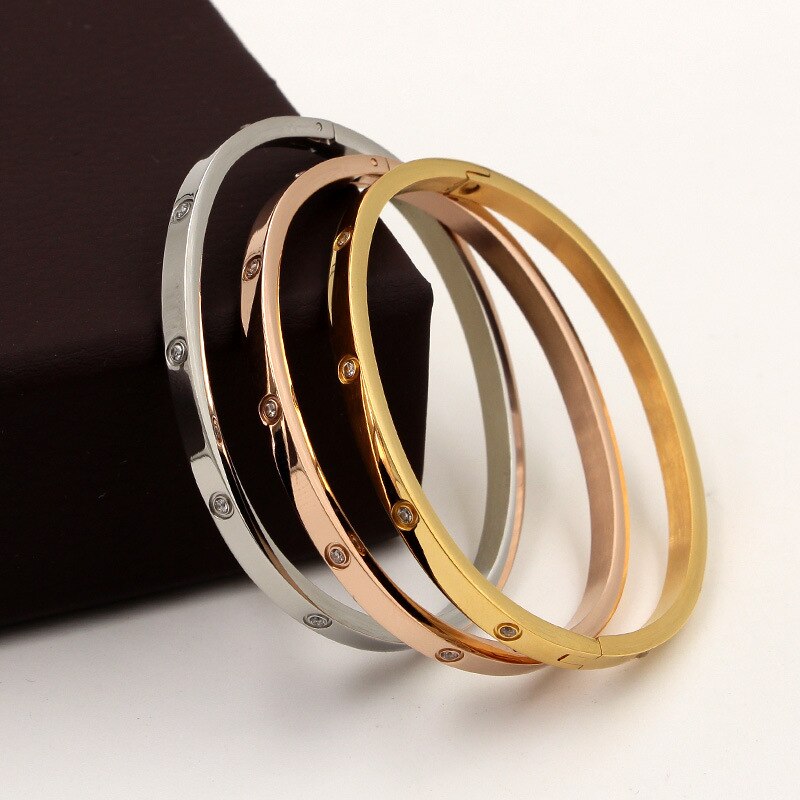 Stainless Steel Bracelets Woman Bangle Bangles for Woman Golden Love Crystal We image 4