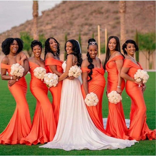 Vintage Mermaid Bridesmaid Dresses for Wedding Slim South African Off the Should image 0