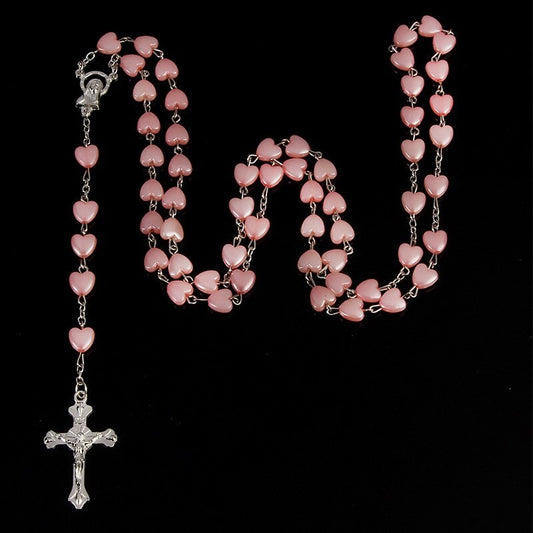 1pcs White Gold-plated Necklace Ladies Faith Cross Pink White Peach Heart Handm image 0