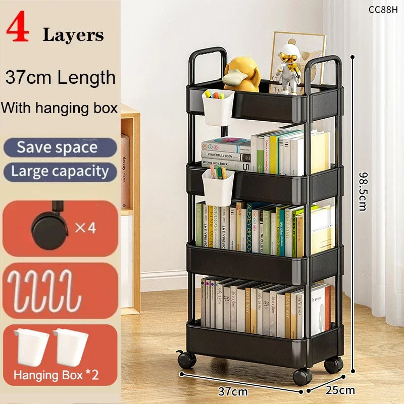 Bookshelf Storage Trolley Mobile Kitchen Organizer Cart With Wheels Multi-Layer image 8