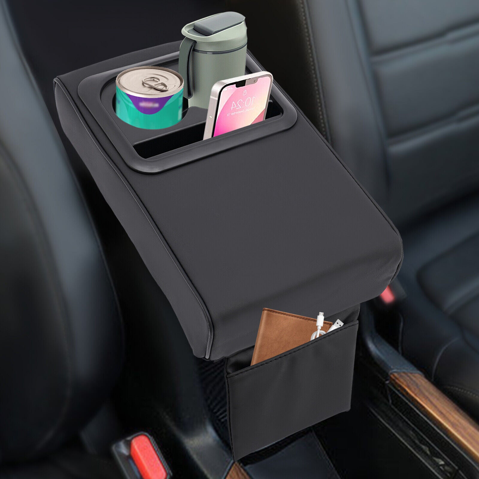 Universal Car Armrest Cushion Pad Center Console Storage Box Cover Cup Holder image 0