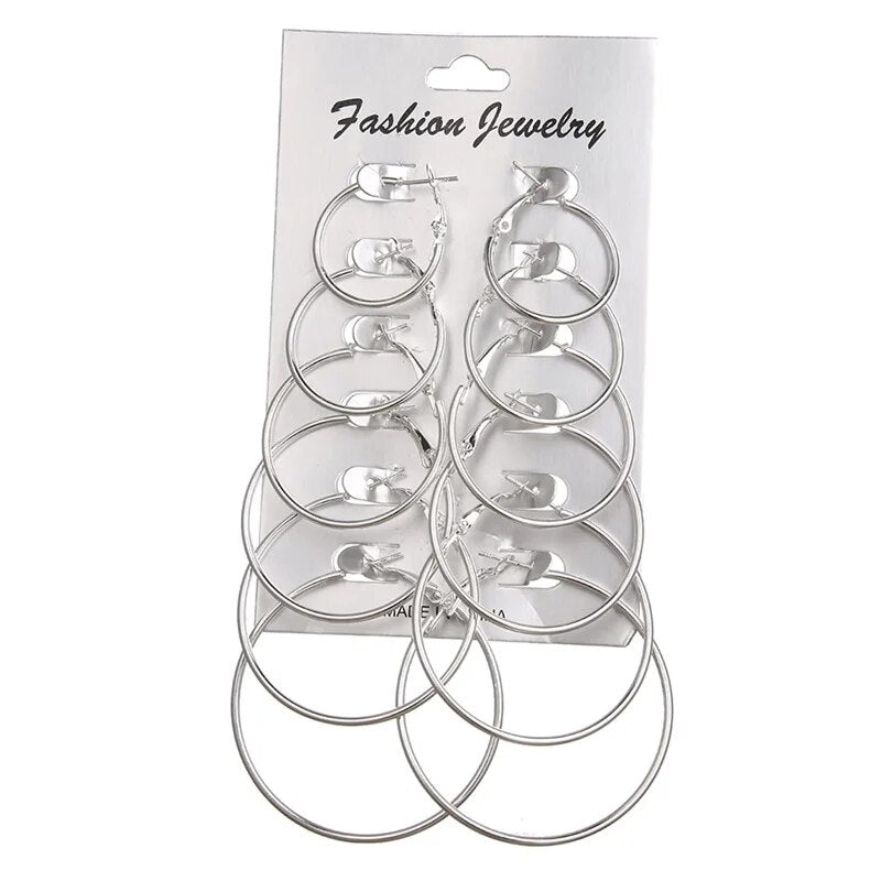 FNIO Statement Gold Color Big Bamboo Circle Hoop Earrings For Women Hip Hop Ear image 8