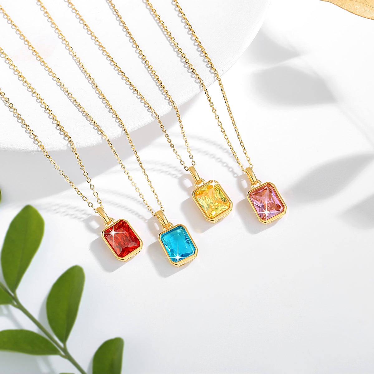 Szjinao 100% Real 18k Gold Necklace For Women 8*10mm Yellow Stone Rectangle Wit image 9