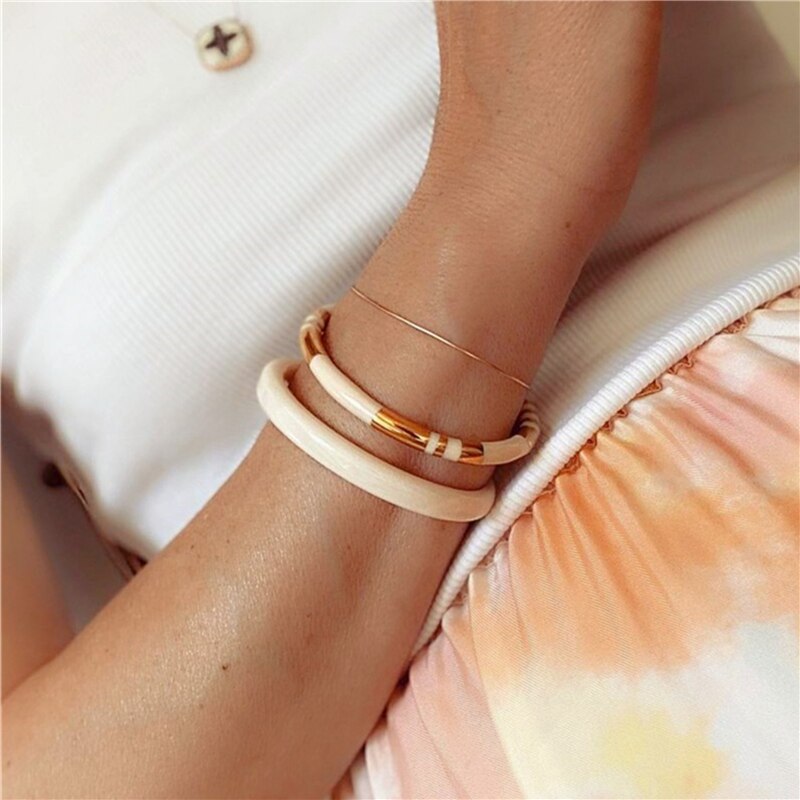 HUANZHI Enamel Spliced Copper Gold Plated Cuff Bracelet for Women Men Fashion E image 6