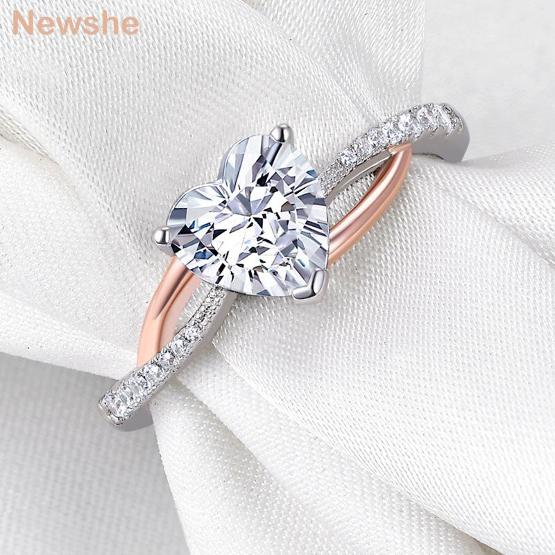 Newshe Two Tones 925 Silver Yellow Rose Gold Engagement Rings For Women image 0