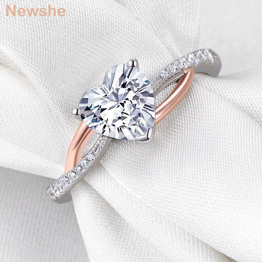 Newshe Two Tones 925 Silver Yellow Rose Gold Engagement Rings For Women image 0