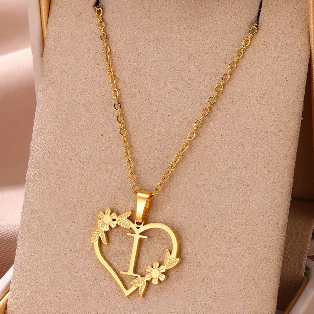 Gold Color Dainty Flower Initials Necklace Women Girl Stainless Steel Heart Let image 9