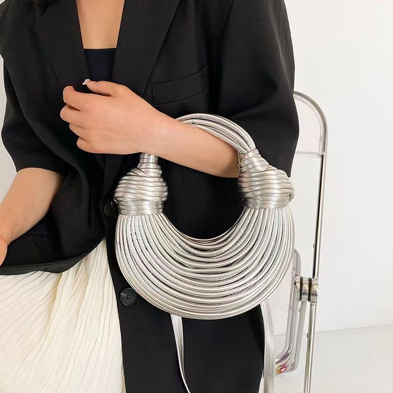 Handbags for Women 2023 New Gold Luxury Designer Brand Handwoven Noodle Bags Ro image 2