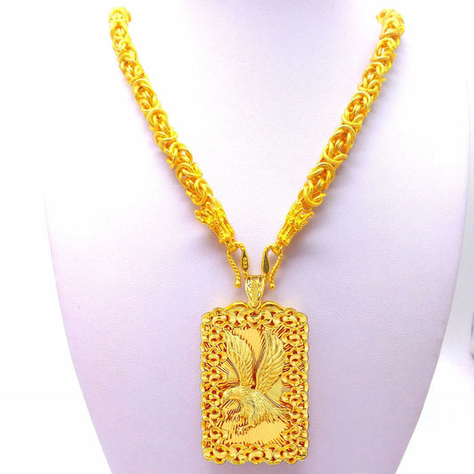 14k Gold Color Square Pendant Necklaces Shiny Choker Snake Chain Exquisite Neck image 0