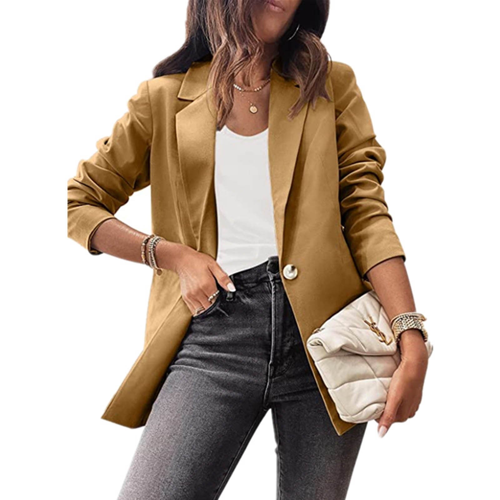 Women Autumn And  Winter Casual Suit Jackets Solid Color Long Sleeve Turn Down  image 2