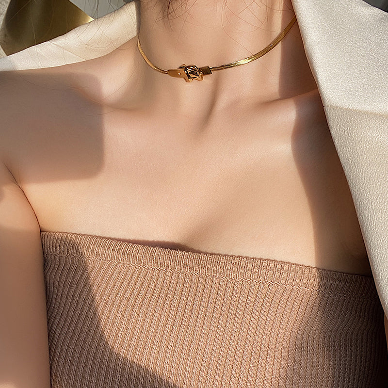 Titanium With 18 K Gold Snake Chain Knot Necklaces Women Jewelry Punk Designer image 9