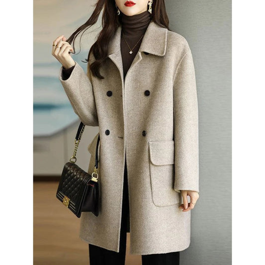 Woolen Coat Women's Autumn and Winter 2023 New Mid length Knee Over Oat Color K image 0