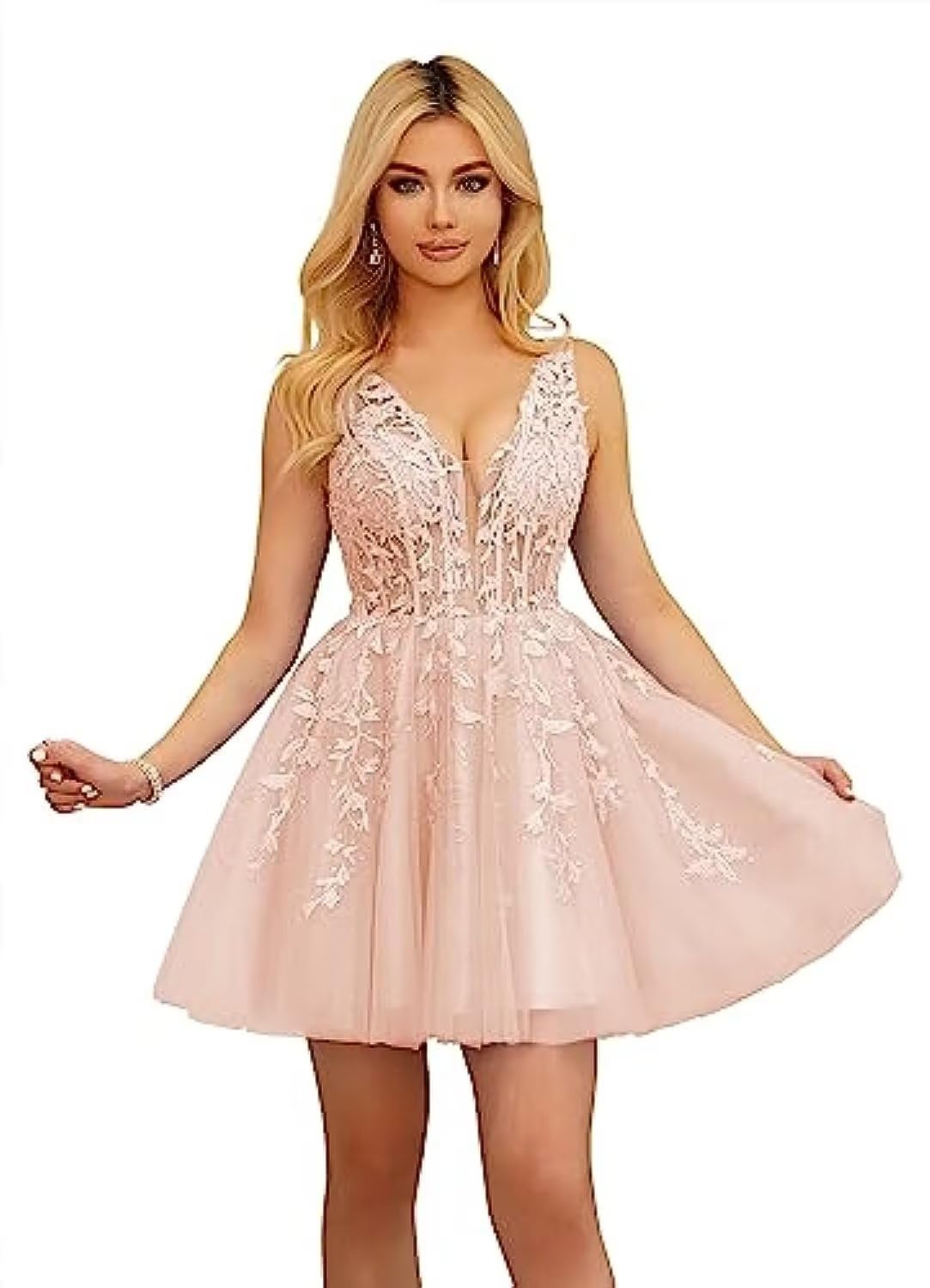 Beautiful V-Neck Sleeveless Cocktail Party Dresses Appliques Beading A-Line Sho image 4