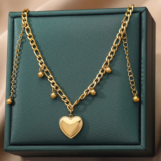 Cubic Zircon Heart Pendant Necklace for Women Staineless Steel Gold Plated image 0