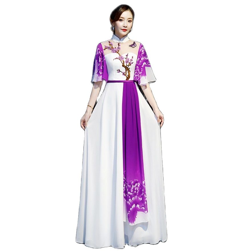 Long Ao Dai Vietnam Style Dress For Women Traditional Ethnic Clothing Elegant G image 1