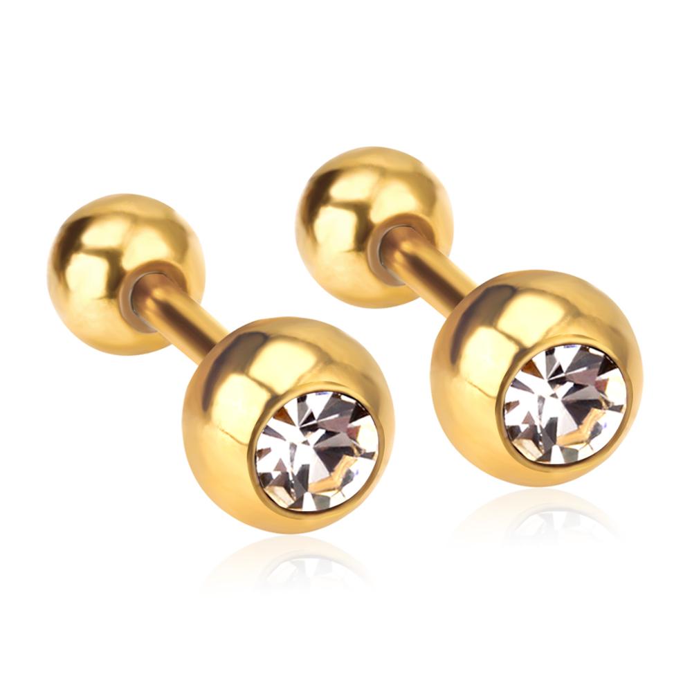 LUXUSTEEL Crystal Earrings For Women Men Gold Color Stainless Steel Round CZ St image 5