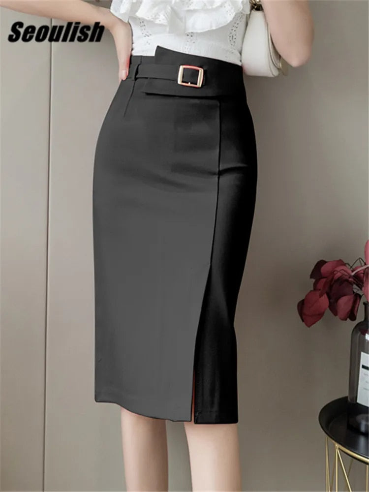Seoulish Spring Summer Buttons Women's Wrap Midi Skirts 2023  New High Waist Wo image 3