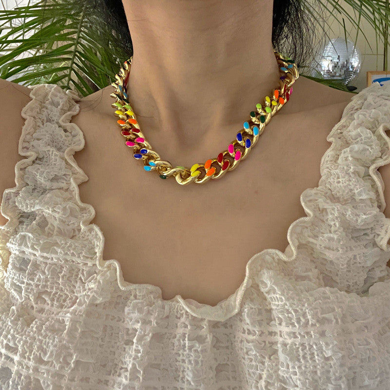 Brass With 18 K Gold Colorful Chunky Chain  Necklaces Women Jewelry Punk Party image 7