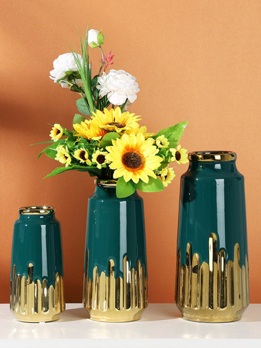 Decorative Hydroponic Flower Arrangement, Electric Gold-Plated Green Ceramic Va image 0