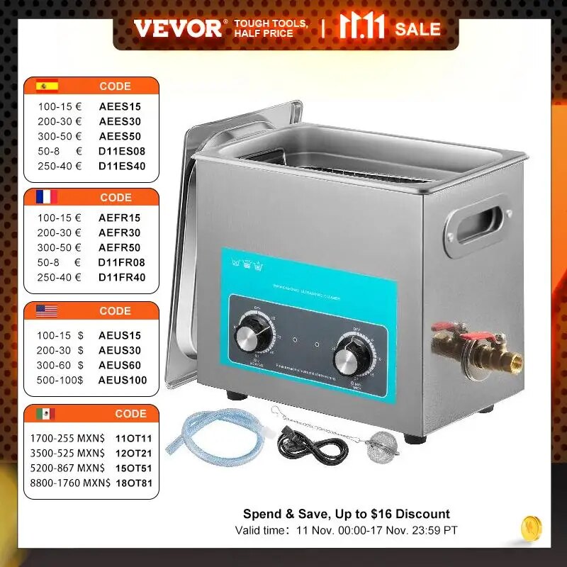 VEVOR 6L Electric Ultrasonic Cleaner Portable Washing Machine Lave-Dishes Ultra image 1