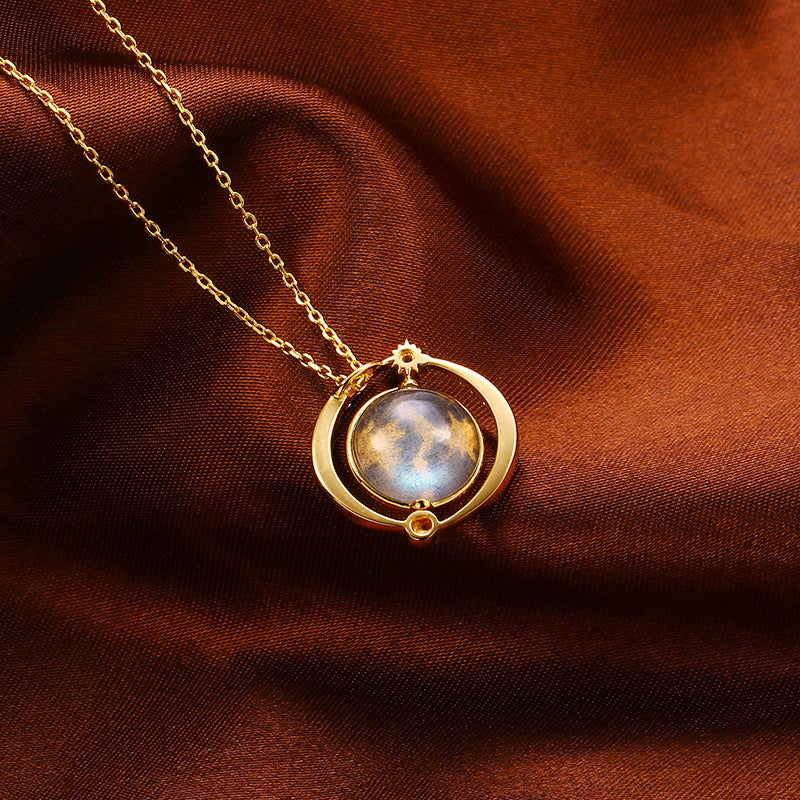 LAMOON Trendy Necklace for Women Natural Labradorite Chain 925 Silver K Gold Pl image 3