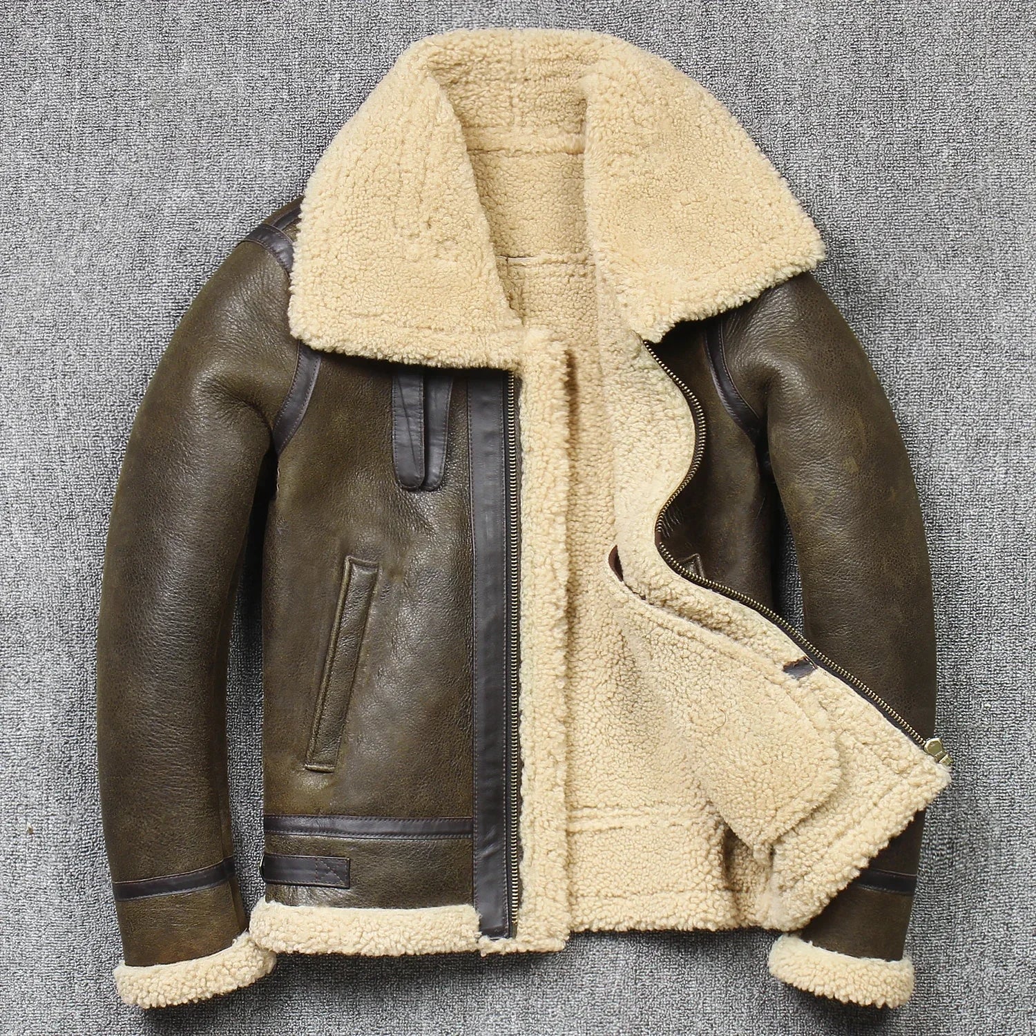 2025 Men's Winter Aviator Real Leather Jacket Sheepskin Shearling Genuine Leath image 0
