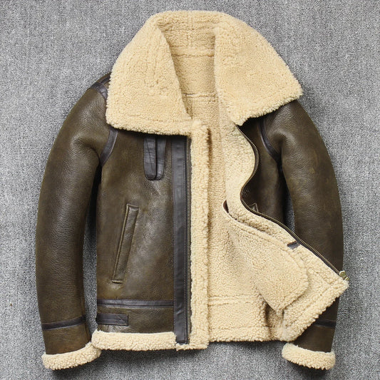 2025 Men's Winter Aviator Real Leather Jacket Sheepskin Shearling Genuine Leath image 0