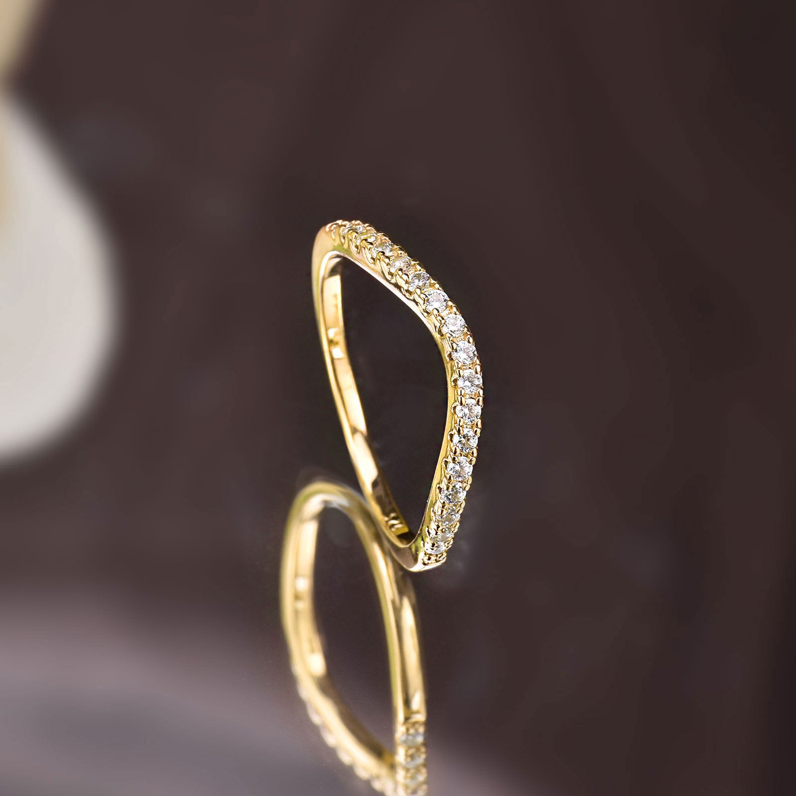 Newshe Rose Yellow Gold Curved Wedding Bands For Women Stacking Solid 925 image 3