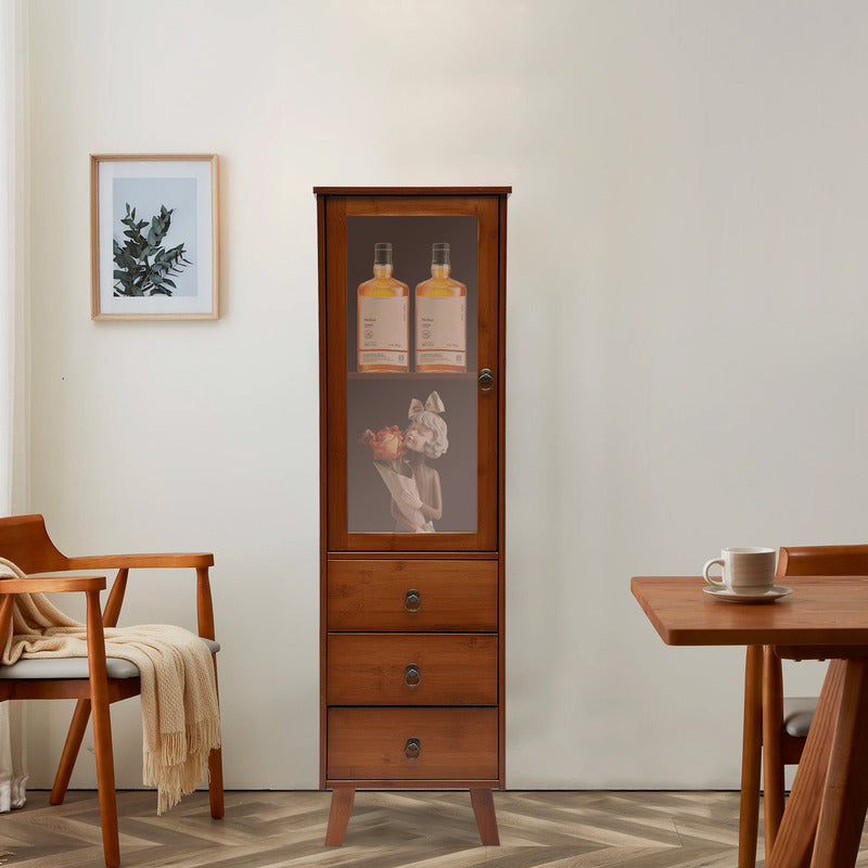 Kitchen Bamboo Storage Cabinet with 3 Drawers and 1 Door Kitchen Cupboard Frees image 1